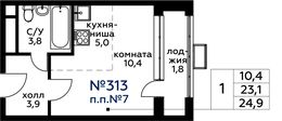 Планировка квартиры студии, 24,9 м2
