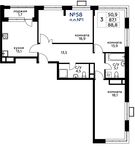 Планировка 3-комнатной квартиры, 88,8 м2