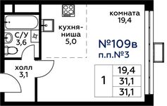 Планировка квартиры студии, 31,1 м2