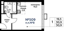 Планировка квартиры студии, 30,9 м2