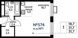 Планировка квартиры студии, 31,7 м2