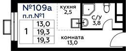 Планировка квартиры студии, 19,3 м2
