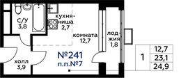 Планировка квартиры студии, 24,9 м2