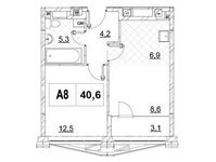 Планировка 1-комнатной квартиры, 40,6 м2