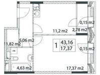 Планировка 1-комнатной квартиры, 43,1 м2