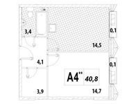 Планировка 1-комнатной квартиры, 40,8 м2