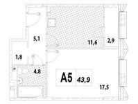 Планировка 1-комнатной квартиры, 43,9 м2