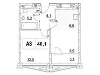 Планировка 1-комнатной квартиры, 40,1 м2