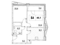 Планировка 2-комнатной квартиры, 48,1 м2