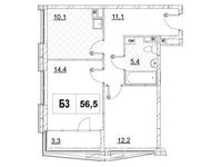 Планировка 2-комнатной квартиры, 56,5 м2