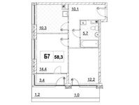 Планировка 2-комнатной квартиры, 58,3 м2