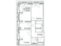 Планировка 3-комнатной квартиры, 62,3 м2