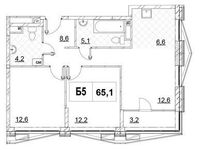 Планировка 2-комнатной квартиры, 65,1 м2