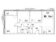 Планировка 3-комнатной квартиры, 79,1 м2