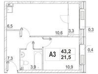 Планировка 1-комнатной квартиры, 42,9 м2