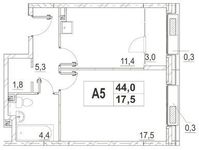 Планировка 1-комнатной квартиры, 43,7 м2