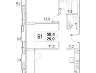 Планировка 2-комнатной квартиры, 58,7 м2