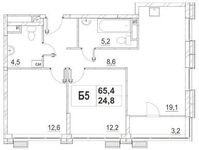 Планировка 2-комнатной квартиры, 65,3 м2