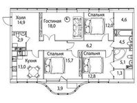 Планировка 4-комнатной квартиры, 119,3 м2