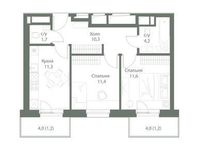 Планировка 2-комнатной квартиры, 56 м2