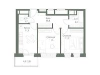Планировка 2-комнатной квартиры, 52,2 м2