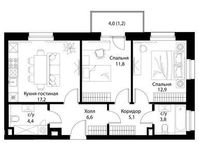 Планировка 3-комнатной квартиры, 66 м2