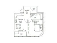 Планировка 1-комнатной квартиры, 57 м2
