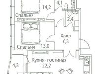 Планировка 3-комнатной квартиры, 68 м2