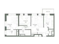 Планировка 3-комнатной квартиры, 74,8 м2