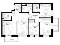 Планировка 4-комнатной квартиры, 89,3 м2