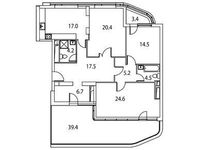 Планировка 3-комнатной квартиры, 129 м2
