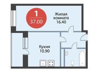 Планировка 1-комнатной квартиры, 37 м2