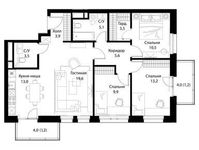 Планировка 4-комнатной квартиры, 94 м2