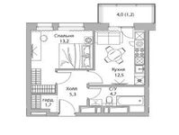 Планировка 1-комнатной квартиры, 38,6 м2
