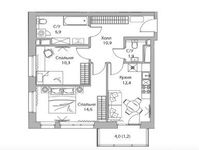Планировка 2-комнатной квартиры, 58,2 м2