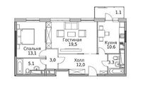 Планировка 2-комнатной квартиры, 68,7 м2