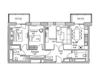 Планировка 3-комнатной квартиры, 69,9 м2