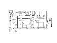 Планировка 3-комнатной квартиры, 83,2 м2