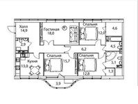 Планировка 4-комнатной квартиры, 118,7 м2