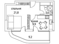 Планировка 1-комнатной квартиры, 38 м2