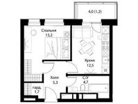 Планировка 1-комнатной квартиры, 38,6 м2