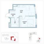 Планировка 1-комнатной квартиры, 39,1 м2