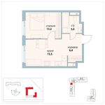 Планировка 1-комнатной квартиры, 40,1 м2