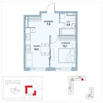 Планировка 1-комнатной квартиры, 38,8 м2
