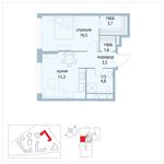 Планировка 1-комнатной квартиры, 45,4 м2