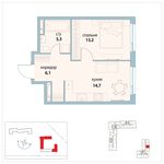 Планировка 1-комнатной квартиры, 39,3 м2
