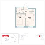 Планировка 1-комнатной квартиры, 33,5 м2