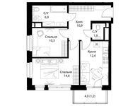 Планировка 2-комнатной квартиры, 58,1 м2