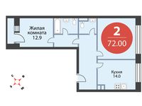 Планировка 2-комнатной квартиры, 72 м2