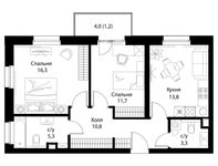 Планировка 2-комнатной квартиры, 62 м2